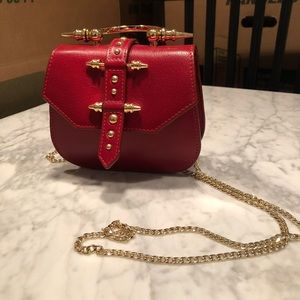 OKHTEIN Red Mini Edge Leather Cross Body Bag